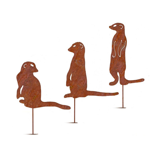 Metallrostige Tiere, Gartenstecker, künstliche-3 Erdmännchen