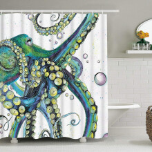 Duschvorhang-Set mit nautischem Oktopus-Motiv, farbenfroh, Standardgröße, wasserdichtes Material, originelles Design, HD-Druck für Badezimmer,