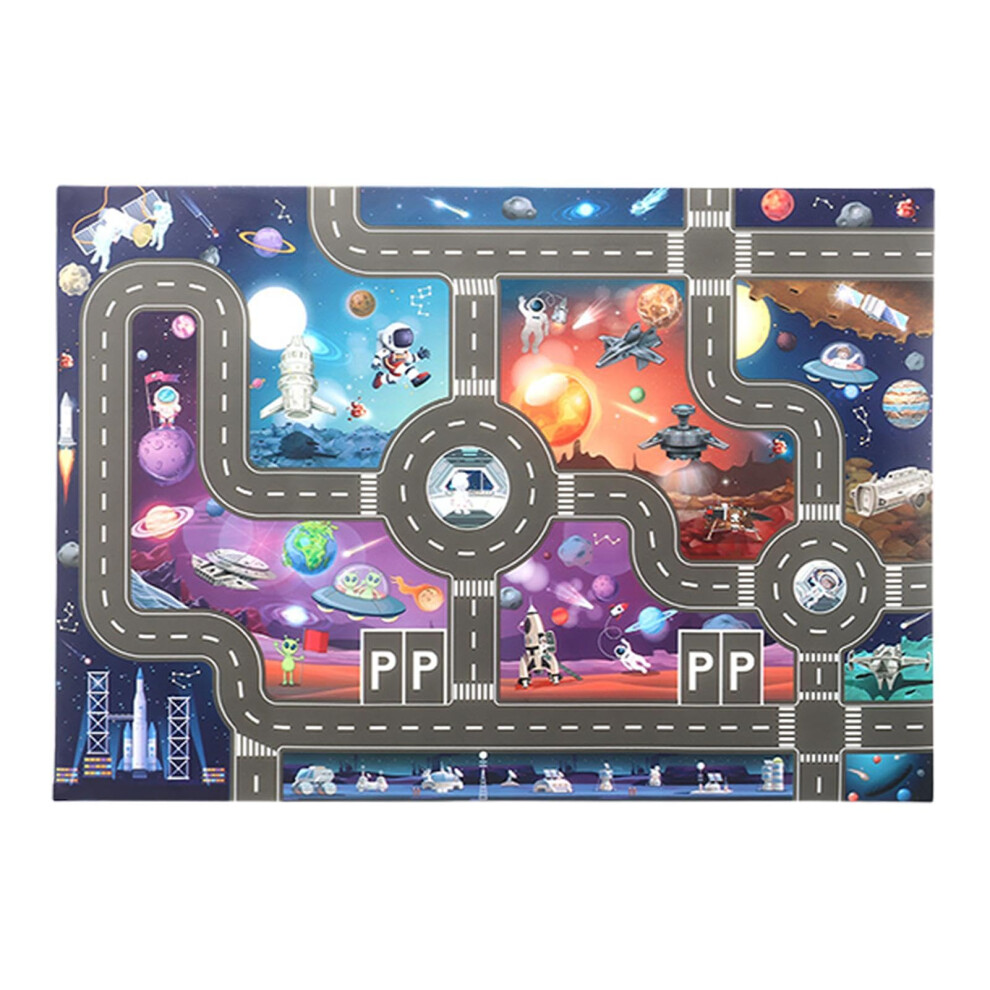 Play Mat with Vibrant City Map, Foldable Durable Nylon Kids Road Rug, 33x22 Inch for Playroom