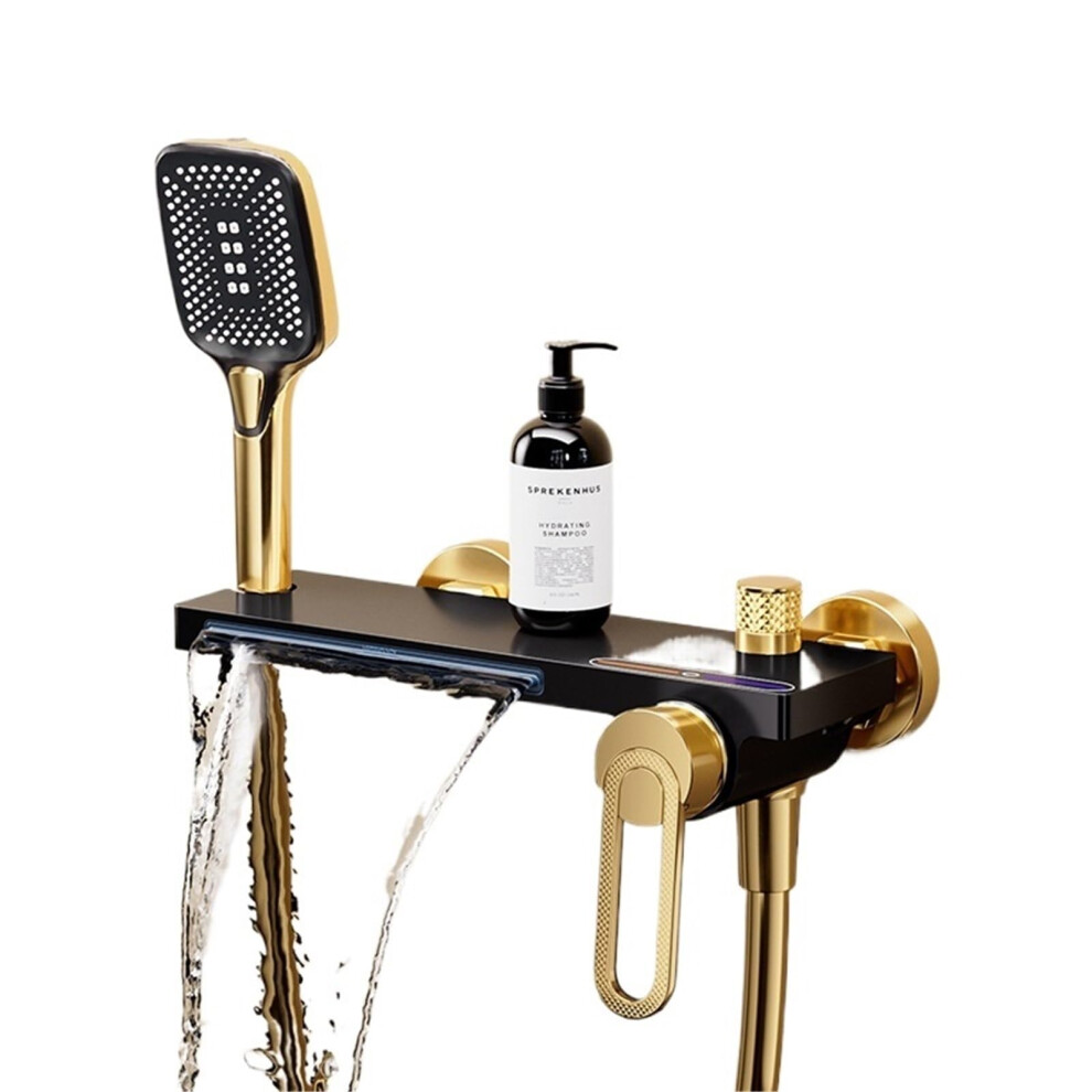 Black And Gold Bathtub Shower Faucet Wall Mounted Mixer Tap With Handheld Waterfall Spout 9001264804145