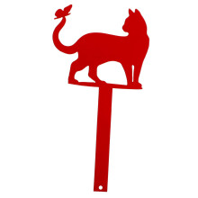 Cat Shaped Mailbox Sign with Garden Stake for Lawn or Front Door Outdoor Red Iron Decoration