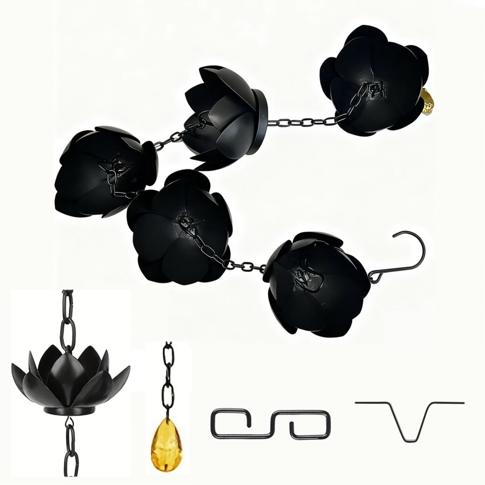 Shaped Rain Chain With Hook, Durable Black Metal For Gutters, Downspouts And Eaves 9323874735238