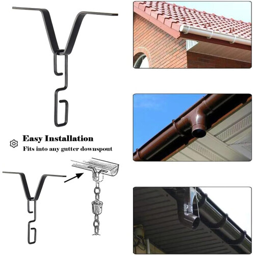 Shaped Rain Chain with Hook, Durable Black Metal for Gutters, Downspouts and Eaves 1