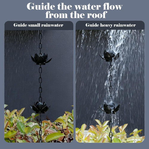 Shaped Rain Chain with Hook, Durable Black Metal for Gutters, Downspouts and Eaves 2