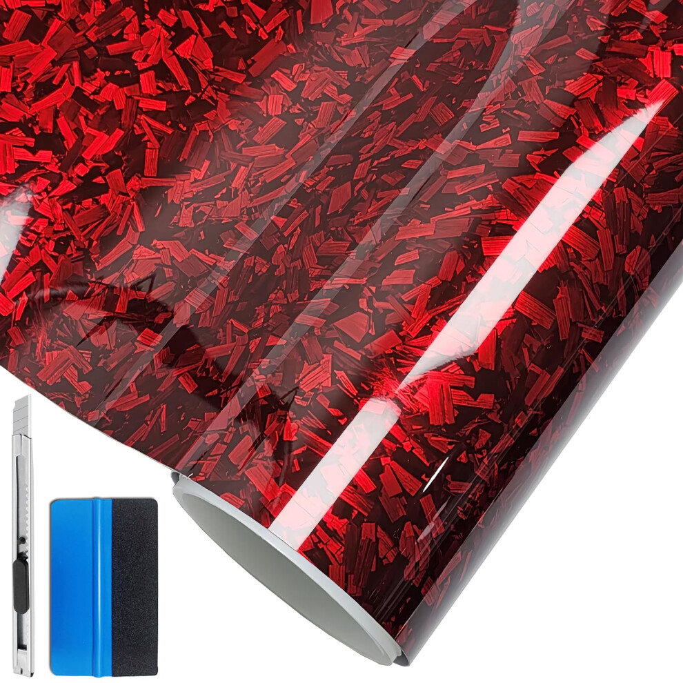 Carbon Fiber Vinyl Wrap Gloss Forged Air Release Film For Car Motorcycle Diy Decal 1Ft X 10Ft Red 9001264805524