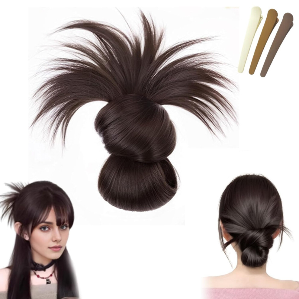 ClipOn Feathered Bun Wig Messy Bun Hair Piece Claw Clip For Women Dark Brown