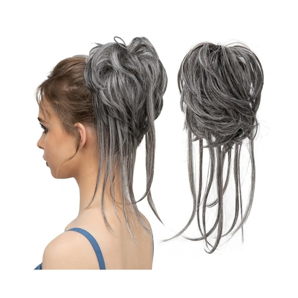 Unisex Black,Brown Human Hair Messy Buns - Synthetic Elastic Curly Hairpieces In Black, Blonde, Brown For Women, Updo Chignon Band Hair Bun