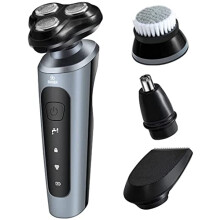 Electric Shaver for Men 4in1 Waterproof Rotary Razor USB Rechargeable with Nose Trimmer and Facial Brush (A)