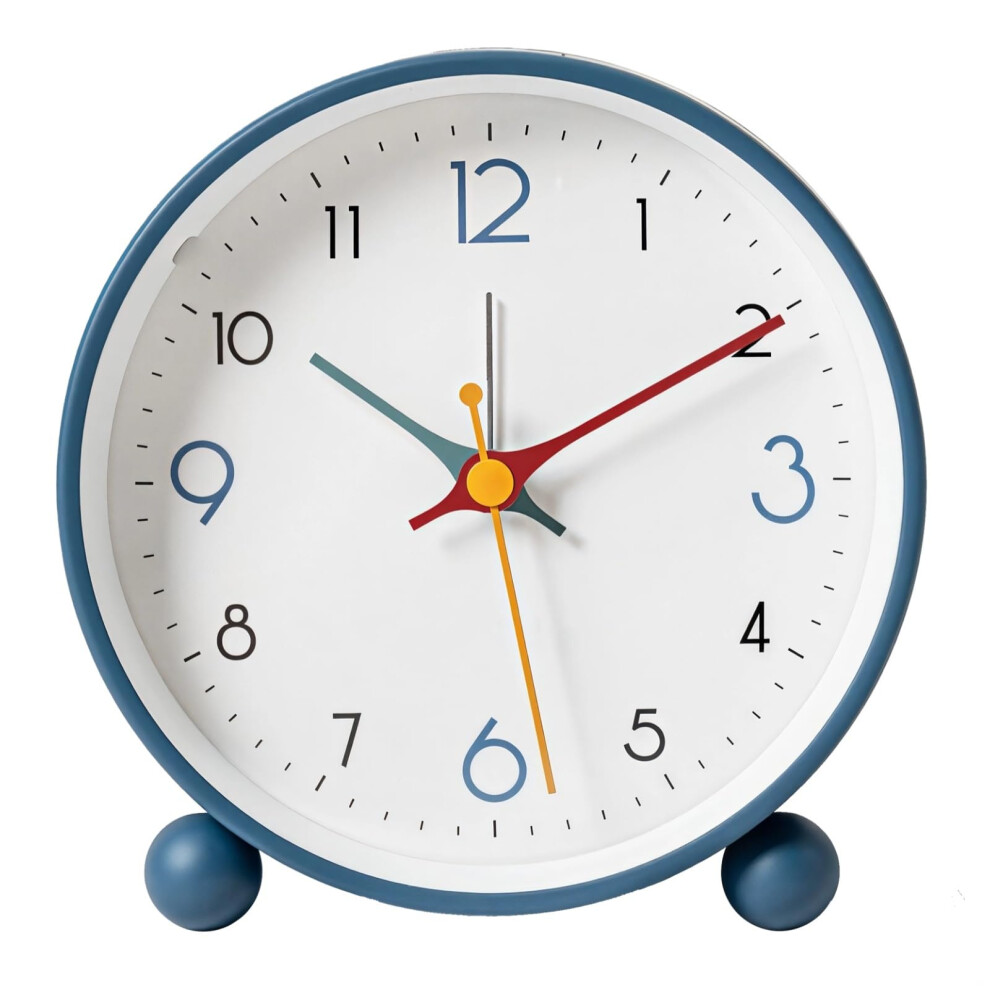 Retro Alarm Clock Silent NonTicking Bedside with Soft Night Light for Kids and Students Blue Metal Frame