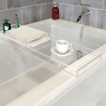 Clear Acrylic Bathtub Caddy Tray with Wine Glass Holder, Book Stand and Tablet Slot, 76x20x3cm