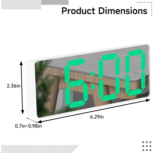 Digital Alarm Clock LED Large Display with Mirror Surface for Bedroom and Office, Battery or PlugIn 2