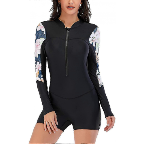 Costume intero donna Muta sub nera 2939L anti-rash con cerniera frontale 1