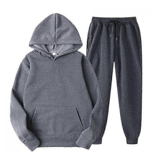 Dunkelgraues Herren-Fleece-Kapuzenpullover-Set, Übergröße, Trainingsanzug 2-teilig