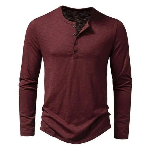 Männer Baumwoll-Henley-Shirt mit Knöpfen, Langarm, lässig