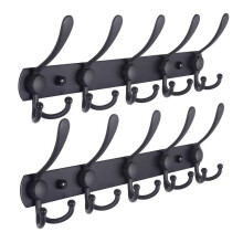 Wall Mounted Coat Rack with 5 Tri Hooks, Heavy Duty Black Stainless Steel, 2 Pack for Entryway Bedroom