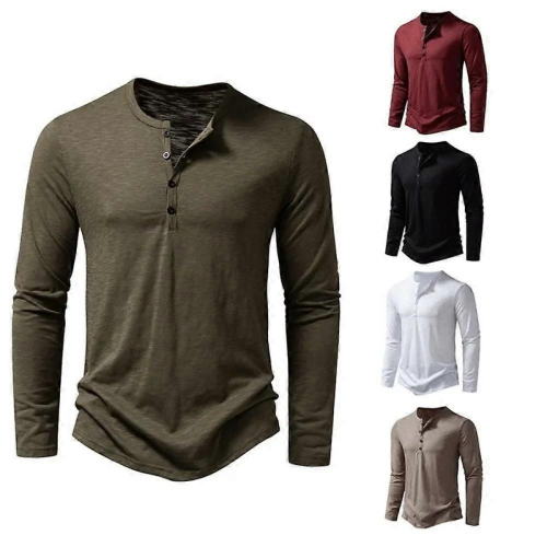 Schwarzes XL Henley-Hemd aus Baumwolle mit Knöpfen 1