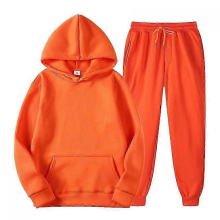orangeMMen's Solid Color Hooded Pullover Sets Autumn Winter Fleece Hoodie Two Piece Suit Plus Size Men's Sportswear Pant Tracksuit
