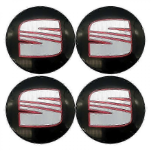 56 mm, schwarz/rot, 4 Stück, Radnabenkappen, Felgenabdeckungen, Emblemaufkleber für Seat Ibiza, Leon, Ateca, Altea XL