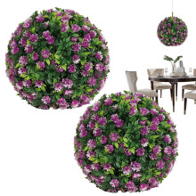 Artificial Boxwood Balls with Flowers, UV Resistant Faux Topiary Balls for Outdoor and Indoor Decor