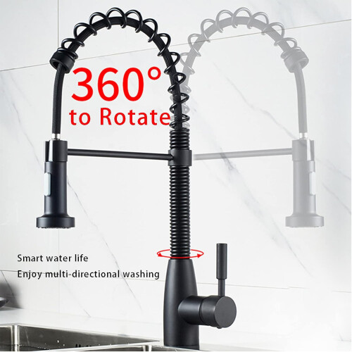 Kitchen Faucet with Pull Down Sprayer Black SingleHandle Solid Brass 2Function Modern 2