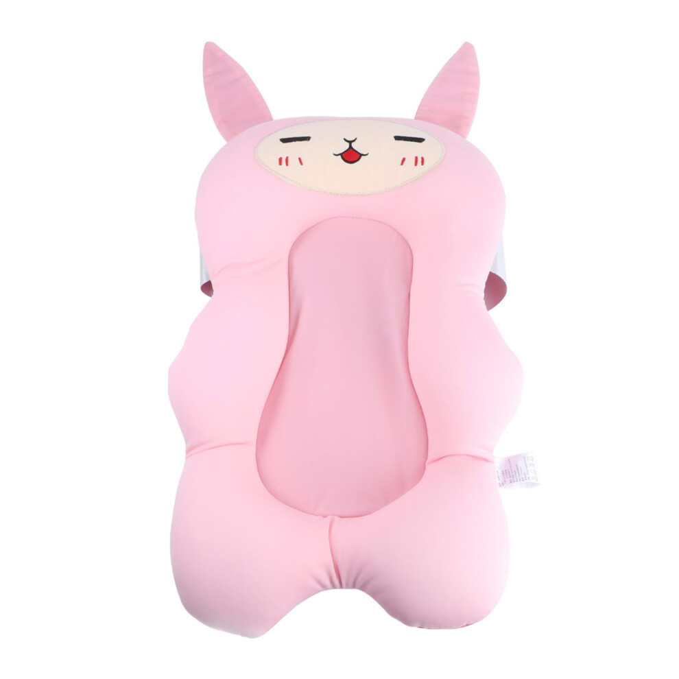Baby Bath Cushion NonSlip Newborn Shower Mat with Soft Mesh Head Neck Support Pink Bunny for Tub or Sink