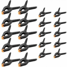 20 pinzas para fondos fotográficos, con diseño ergonómico y superficie interior antideslizante, ideales para carpintería y otros talleres.