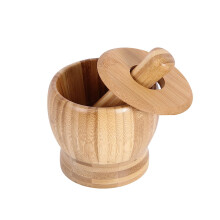 Bamboo Mortar Pestle Set, Wooden Garlic Masher with Lid for Garlic, Chili, Ginger, Peanut, Walnut, Spices