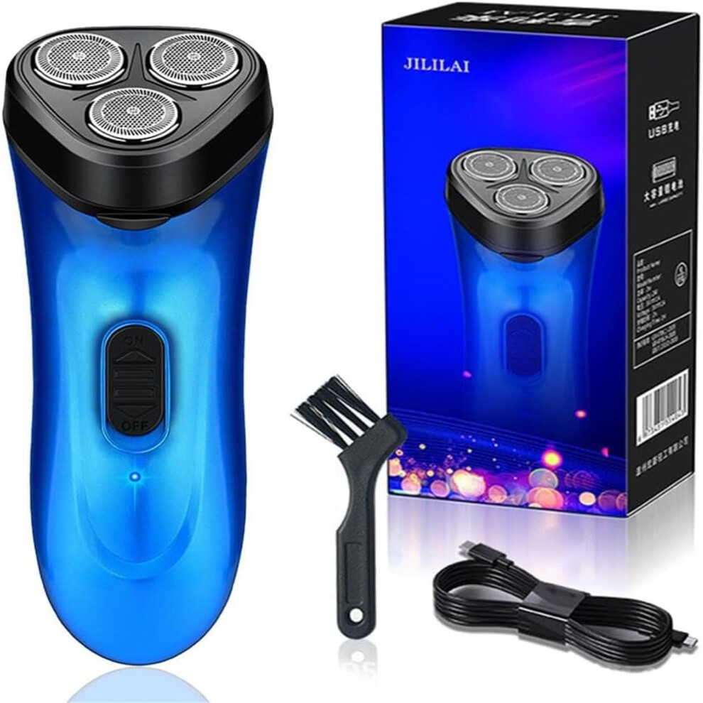 Blue Electric Shaver For Men Waterproof Wet Dry Rechargeable Cordless Razor Sensitive Skin Friendly
