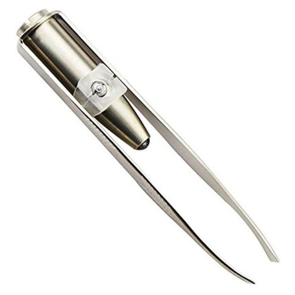 LED Tweezers with Precision Lighting for Eyebrow and Eyelash Hair Removal, Stainless Steel, Silver