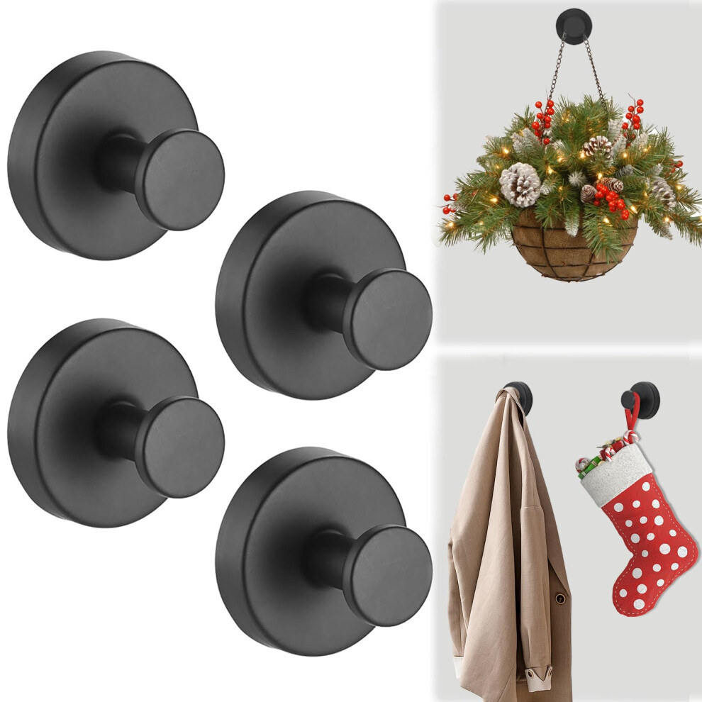 Suction Cup Wreath Hooks Set Of 4 Heavy Duty Nodrill Door Hangers For Glass, Mirrors, Windows, Black 9339159940808