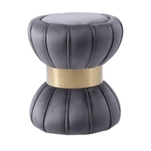 Velvet Hourglass Ottoman with Gold Band, Padded Footstool for Living Room, Bedroom, Dressing Room (Grey)