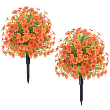 Artificial Eucalyptus Topiary Trees with Violet Flowers, 23.6in UV Resistant Faux Shrubs for Outdoor Indoor Decor, Set of 2