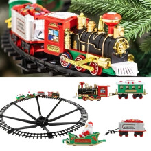 (4 carriages Supporting track, Classic Christmas train toys) Classic Christmas Train Toy with Musical Locomotive & Sleigh Carriages