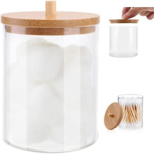 Ensemble d'accessoires de salle de bain en acrylique durable avec couvercles en bambou, pot d'apothicaire en plastique transparent pour le rangement