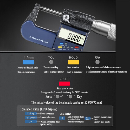 Digital Caliper Measuring Tool, 025mm/1m, definition LCD Display 2