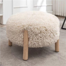 Small Upholstered Ottoman with Soft Cushion and Wooden Legs for Living Room or Bedroom