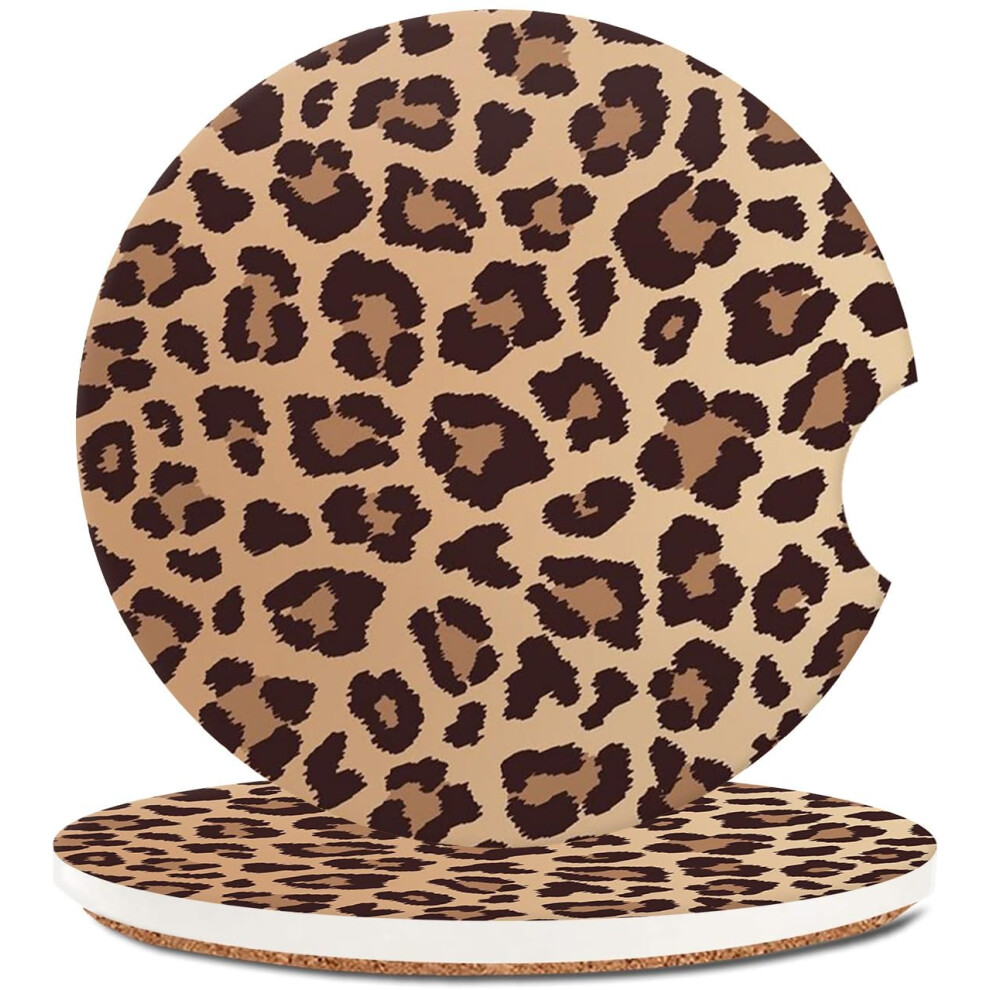 Car Cup Holder Coasters Set Of 4, Antislip Ceramic Drink Mats For Beetle 19982010, Leopard Pattern 9119770617156