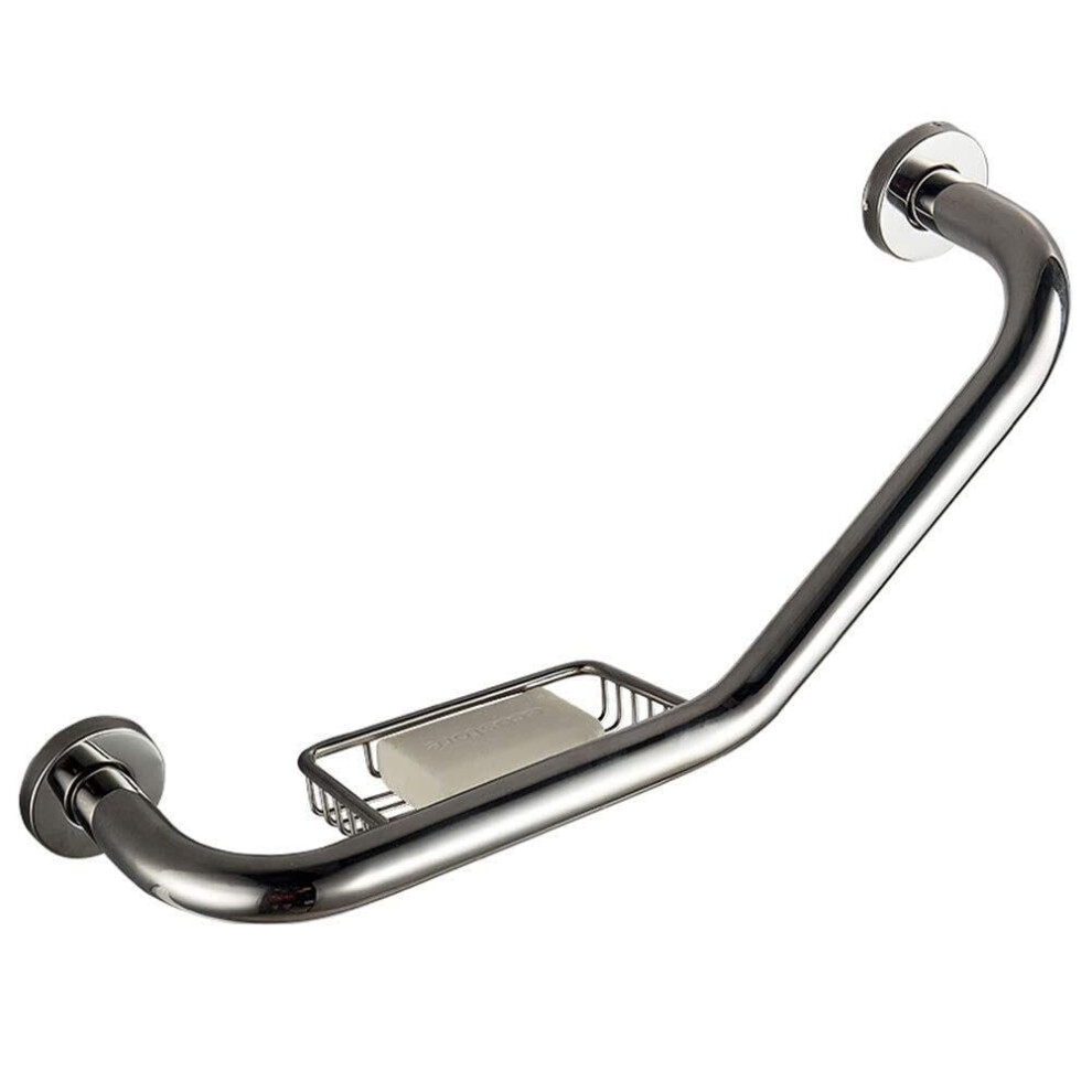 LShaped Bathroom Grab Bar with Soap Dish, 304 Stainless Steel Safety Rail for Elderly and Disabled