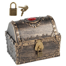 Coffre au trésor vintage, boîte à souvenirs décorative avec serrure fonctionnelle pour ranger souvenirs et récompenses, coffre de pirate en