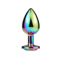 (Rainbow, L) 3 Sizes Stainless Steel Rainbow Anal Sex Toys Jewel Metal Butt Plug