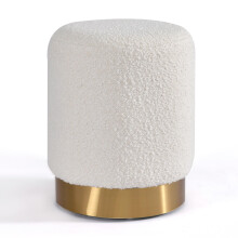 White Boucle Round Ottoman Footstool with Gold Base for Living Room or Bedroom Decor