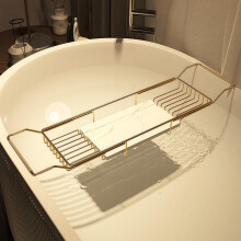 Expandable Bathtub Tray with Marble Shelf & Stainless Steel Frame, Adjustable Bath Caddy Organizer for Tub in Gold and White