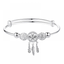 Silver Dreamcatcher Feather Tassel Charm Bracelet, 925 Sterling Silver Adjustable Dreamcatcher Bracelet, Jewelry Gift for Mother's Day, Christmas