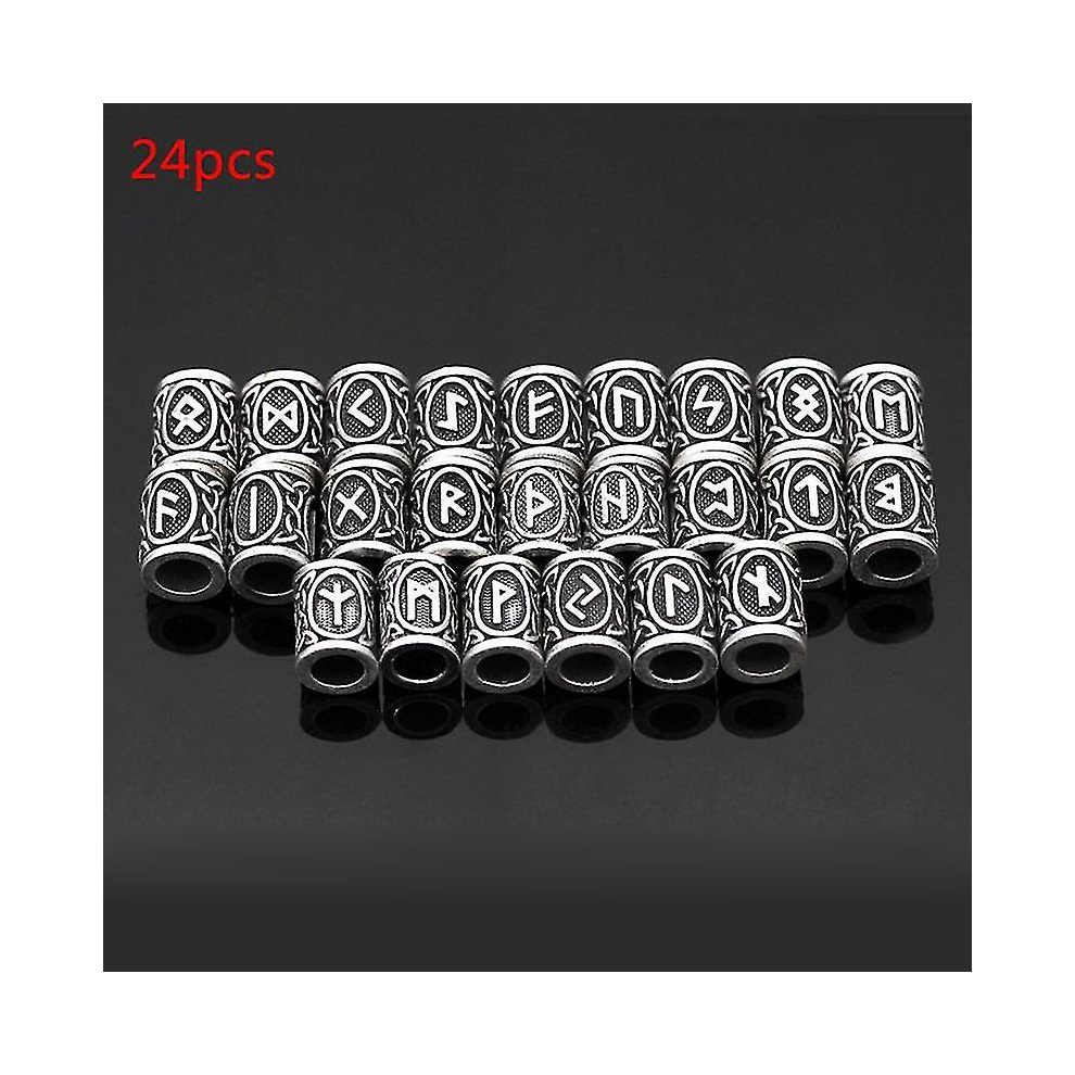 Silver 24 Pcs Viking Rune Beards West Coast Paracord Hair Beard For Diy Jewelry Makin