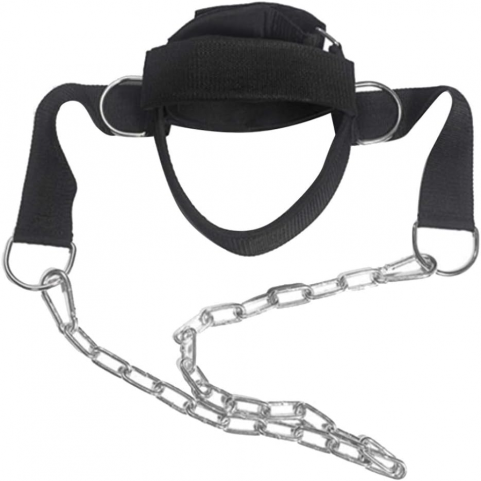 Neck Harness for Weight Training & Injury Recovery, Long Steel Chain and D-Rings, Neck Workout Equipment to Improve Muscle Strength