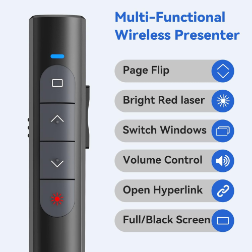 Presentation Clickers Powerpoint Pointer Pen, 2.4GHz Hyperlink Volume Wireless Computer Remote Control for Presentation, Teaching, Office, Conference 1