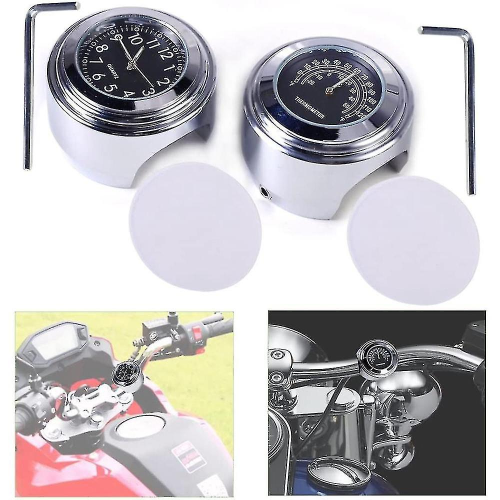 Conjunto de 2 relógios de quartzo para motocicleta com termômetro, 7/8 polegadas, à prova d'água, para guidão de bicicleta, em alumínio, 1
