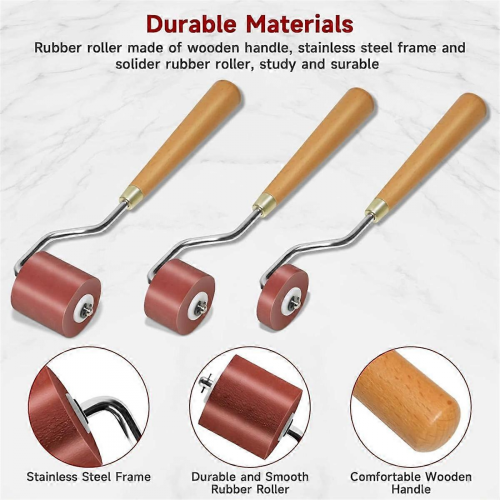 3pcs Rubber Rollers Rollers Compatible with Crafting, Ink Roller Set with ComCompatible witht Grip Compatible with Printmaking, Crafts 1