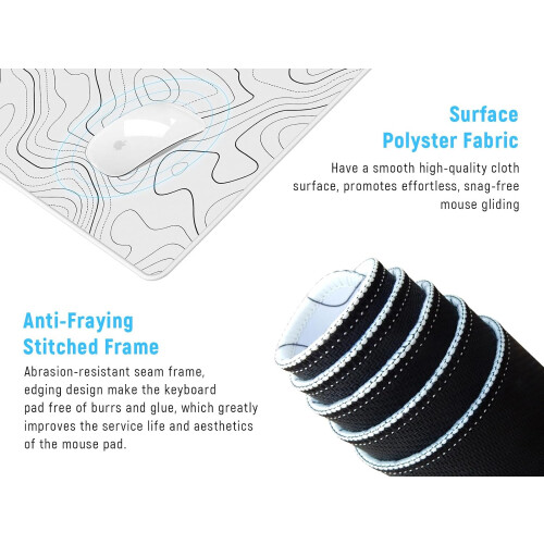 Topographic Contour Extended Large Mouse Mat Desk Pad White S 2