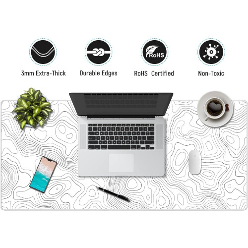 Topographic Contour Extended Large Mouse Mat Desk Pad White S 1